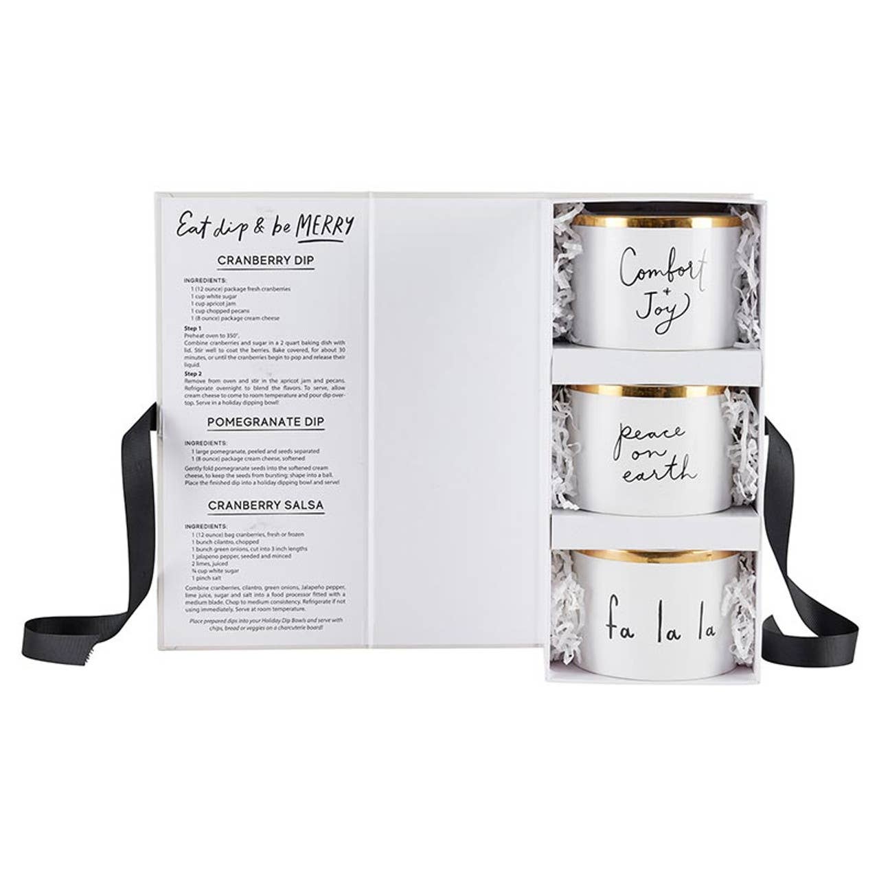 Gold Holiday Dip Bowls Book Box - Eat, Dip & Be Merry: Hand Wash Only / Ceramic