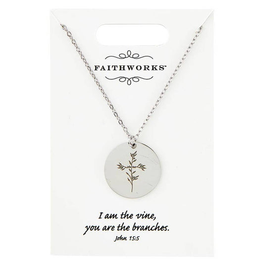 Circle Pendant Necklace - Jesus is the Vine - Silver: Wipe Clean with Damp Cloth / Silver Plated / 15" L x 2" Extender