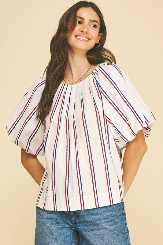USA INSPIRED STRIPE BLOUSE TOP - 7163T: White / M