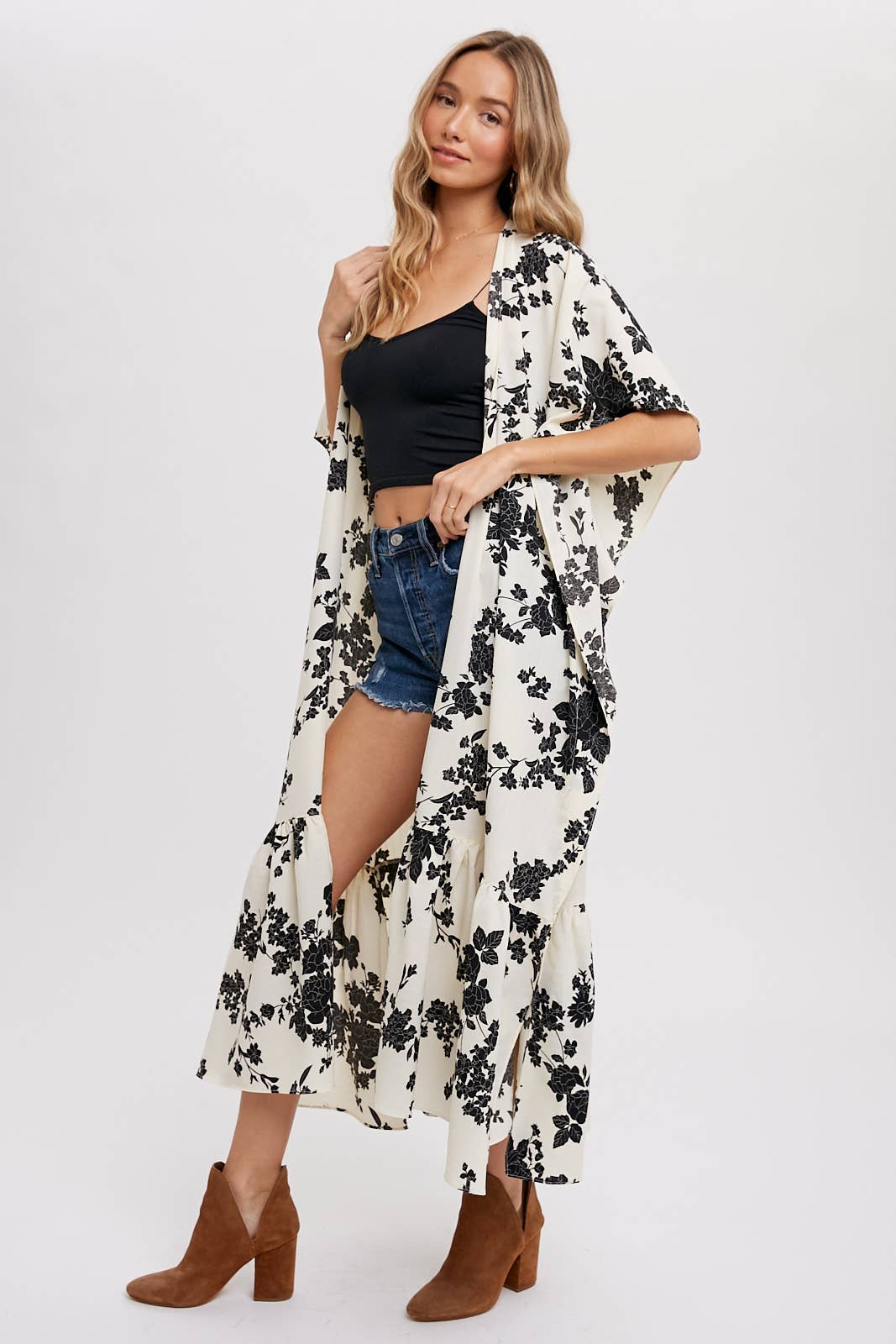 EFFORTLESS FLORAL PRINT MAXI KIMONO: IVORY