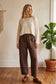 Scuba Raw Edge Detail Barrel Pants: BROWN / M