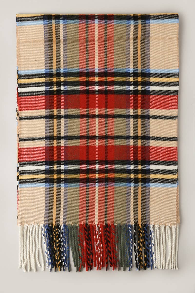 Giant Check Cashmere Feel Muffler Scarf: 07-2/LT.BROWN / One Size