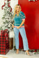 Plaid Sweater with Puff Sleeves: Turquoise