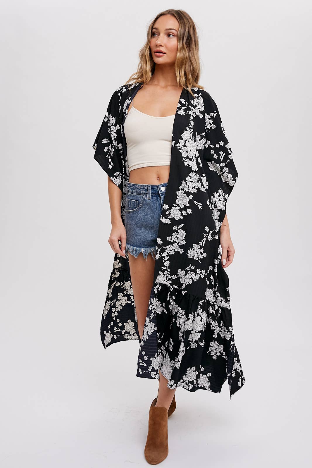 EFFORTLESS FLORAL PRINT MAXI KIMONO: IVORY