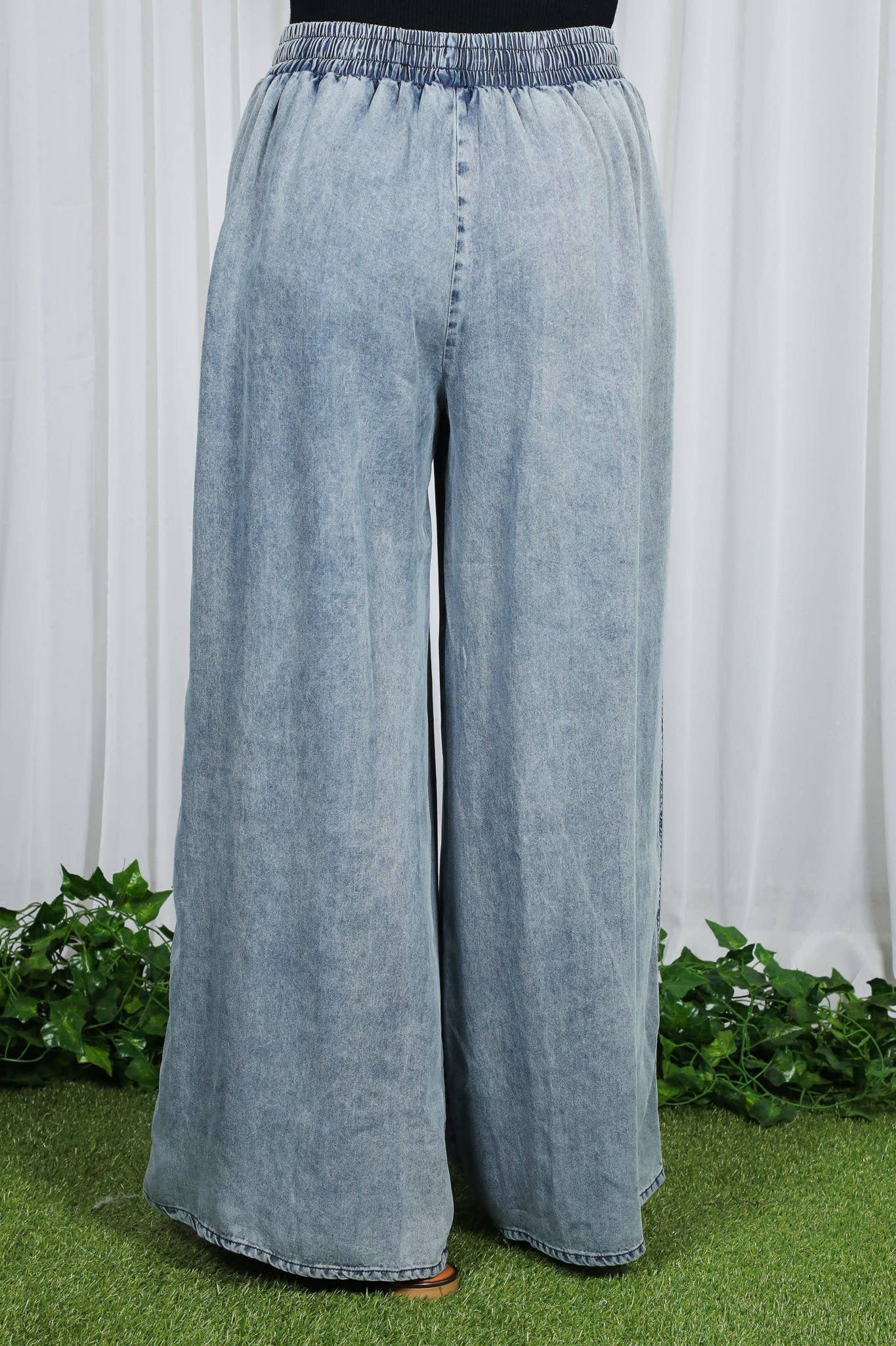 Wide Leg High Waist 100%Tencel Chambray Denim Pants