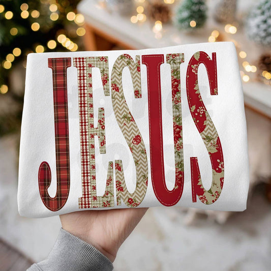 Faux Quilted Jesus DTF Heat Transfer: Adult