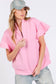SCUBA HALF ZIP UP RUFFLE SLEEVE TOP: CREAM