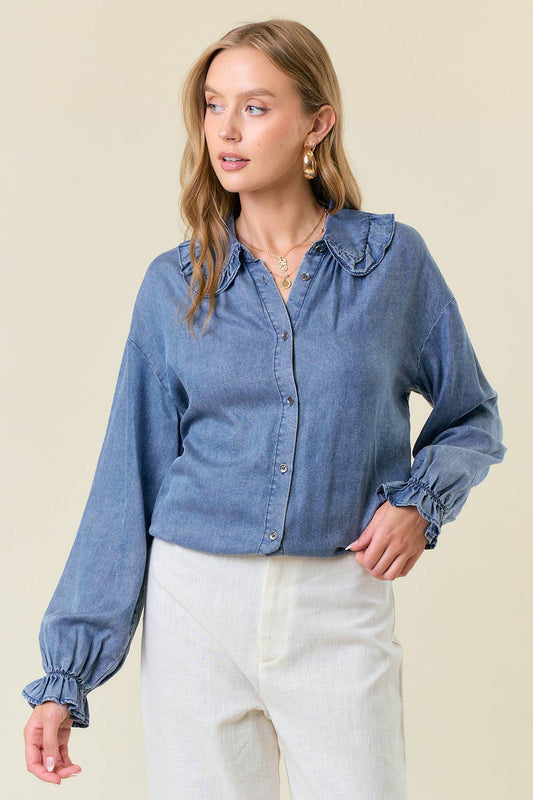 Oversized Button-Down Denim Blouse