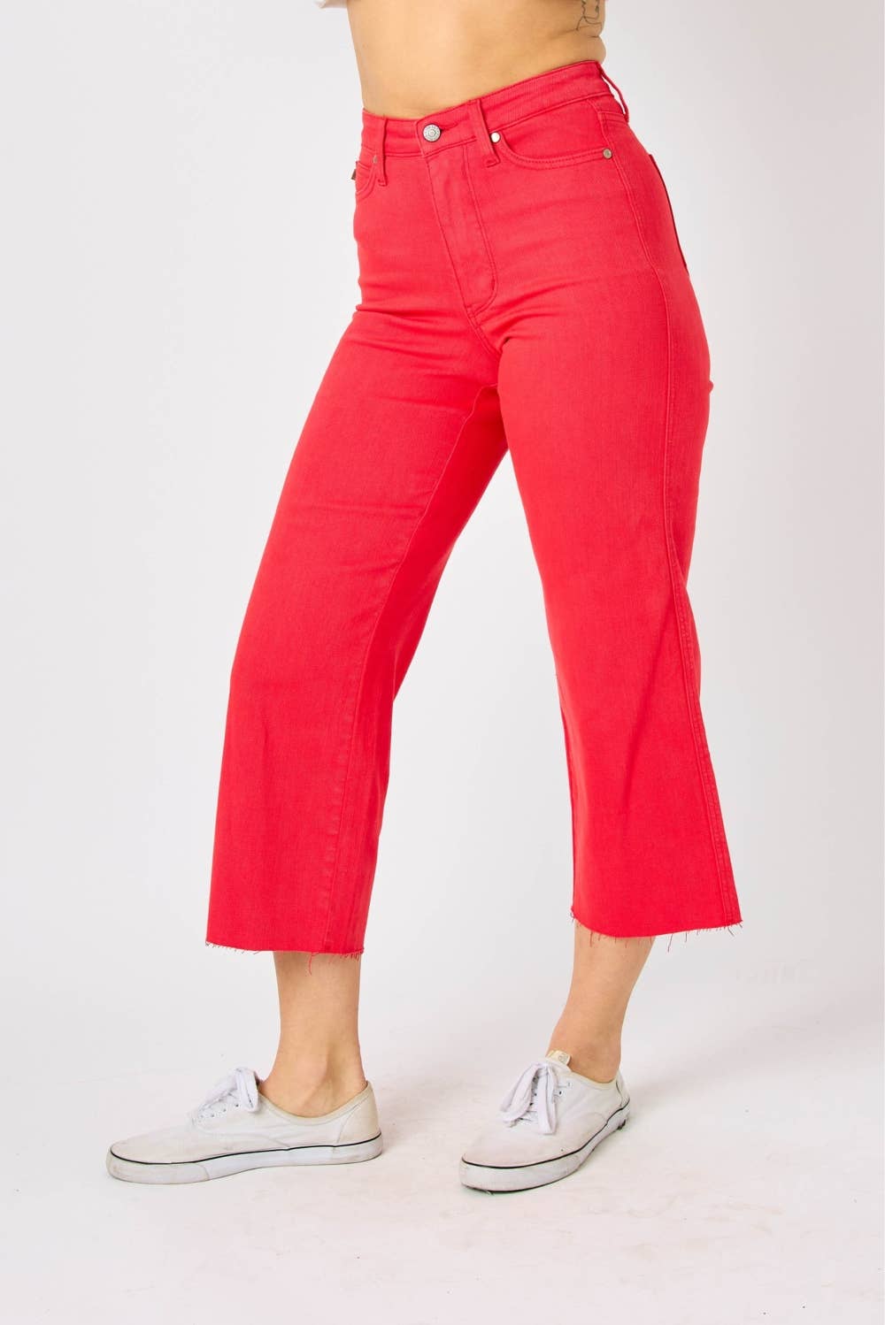 HW Garment Dyed Tummy Control Crop Wide: RED