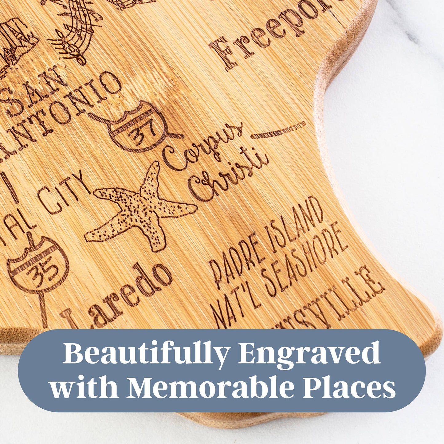 Destination Texas Cutting Board with Engraved Artwork