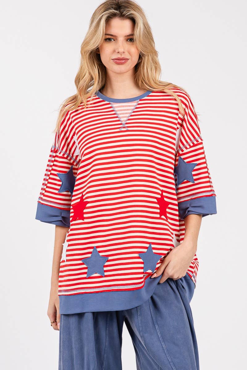 STRIPED AMERICANA OVERSIZED TOP : RED/BLUE/WHITE