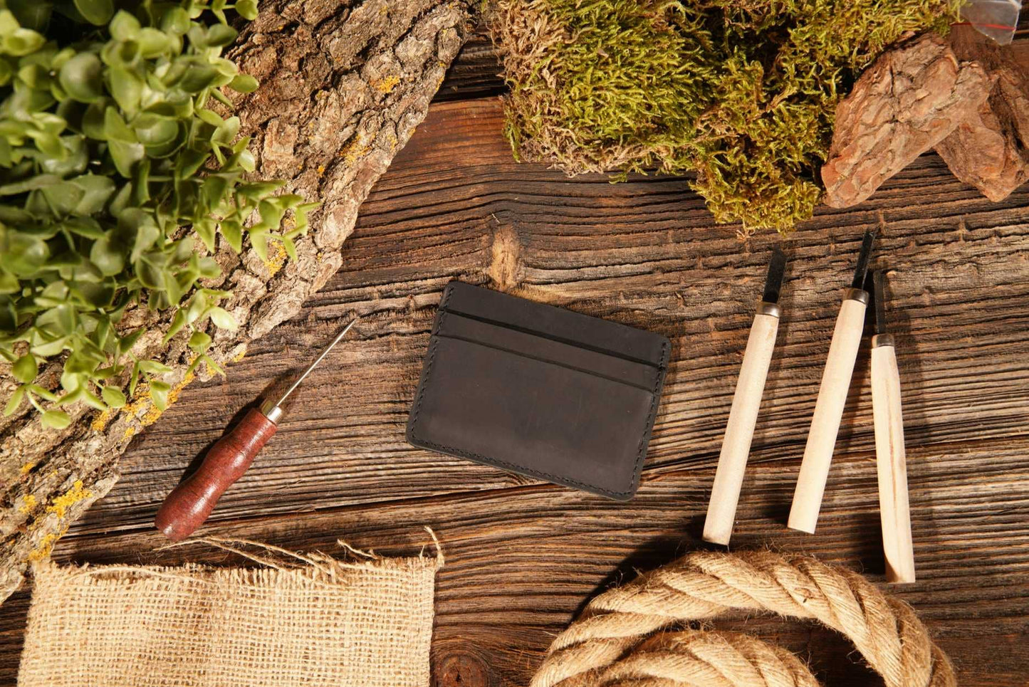 Leather Card Holder Wallet, Handmade Wallet for Men: Dark Brown