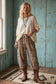 Oversized French Terry Leopard Barrel Pants: BROWN COMBO / L