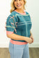 Plaid Sweater with Puff Sleeves: Turquoise