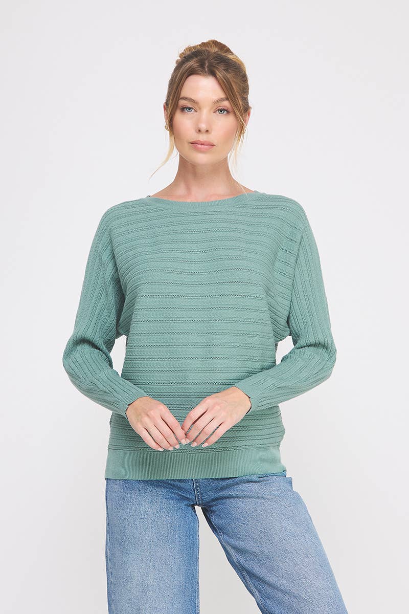 Fine Gauge Braided Pointelle Dolman is Sweater: Teal