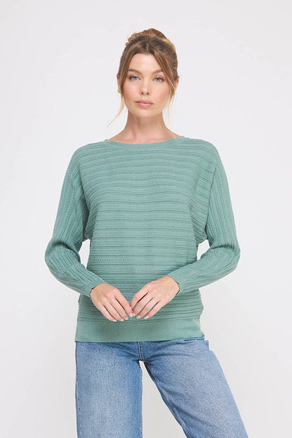 Fine Gauge Braided Pointelle Dolman is Sweater: Teal