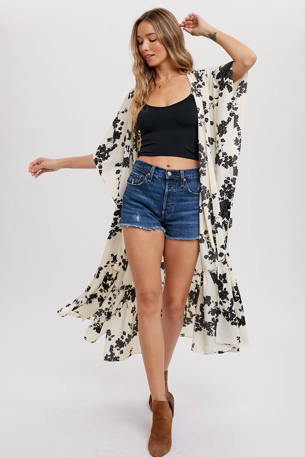 EFFORTLESS FLORAL PRINT MAXI KIMONO: IVORY