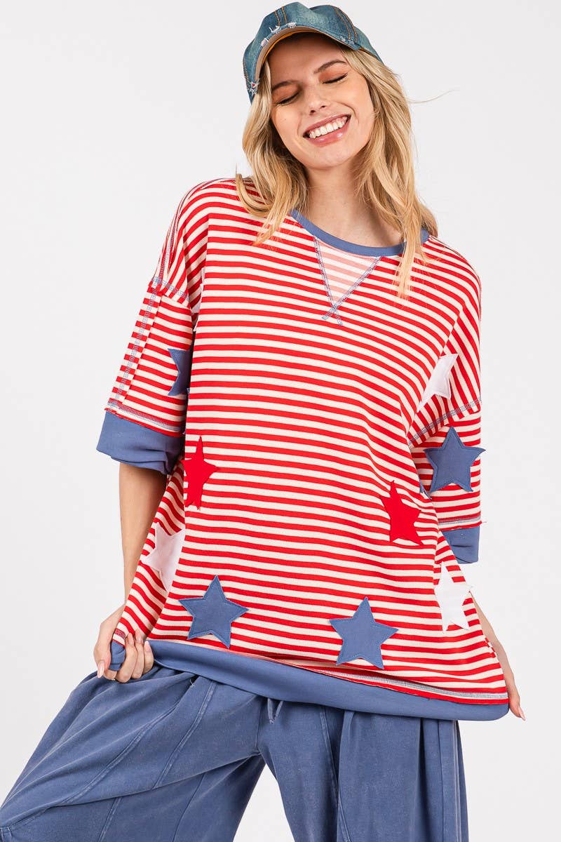 STRIPED AMERICANA OVERSIZED TOP : RED/BLUE/WHITE