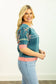 Plaid Sweater with Puff Sleeves: Turquoise
