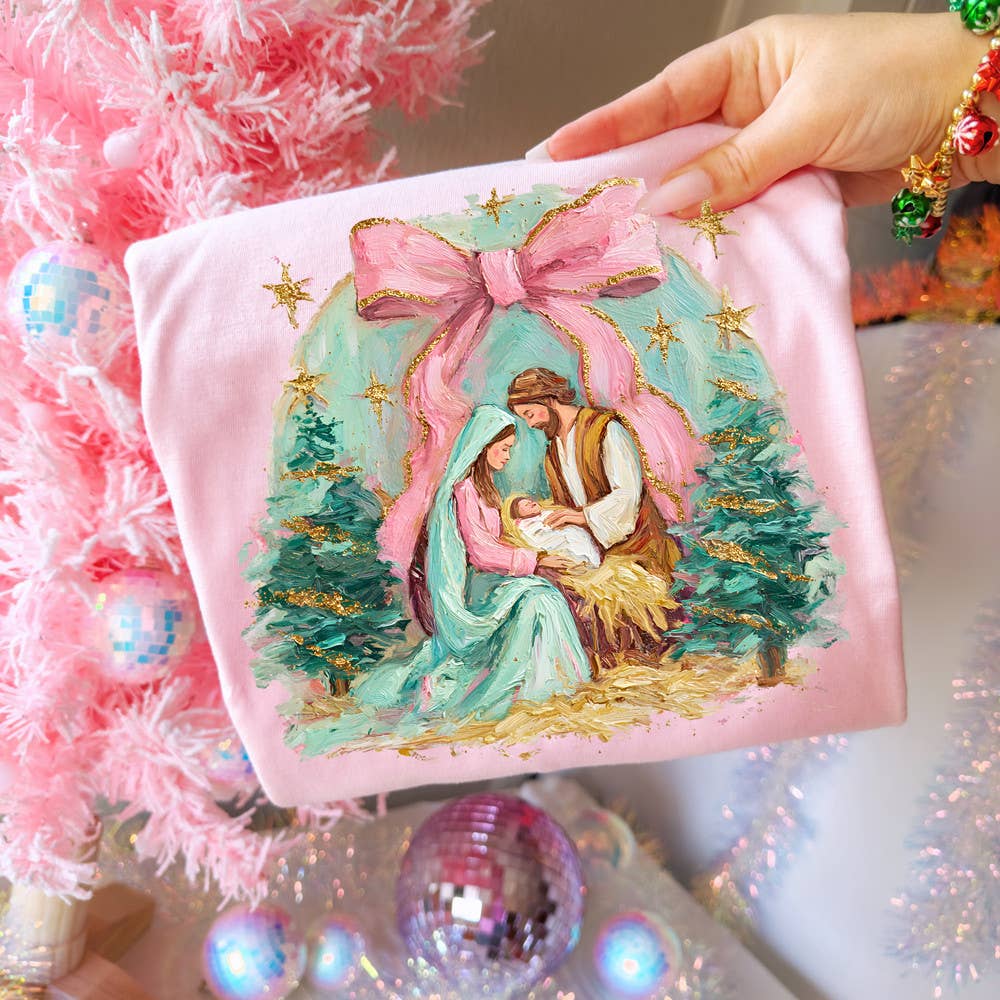 Pink Bow Nativity DTF Heat Transfer: Adult