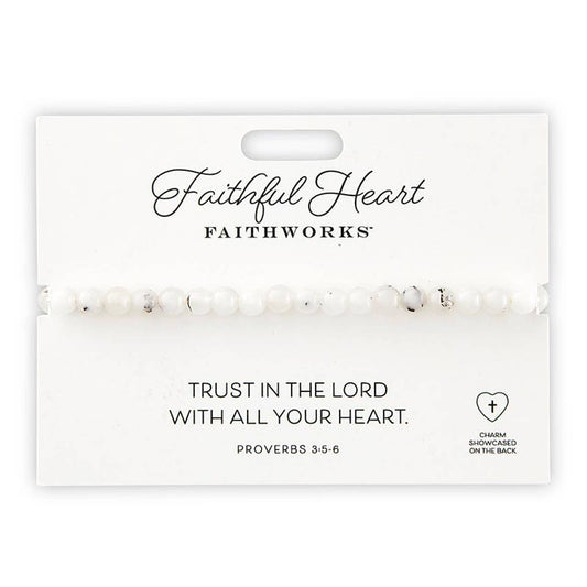 Stone Bracelet - Faithful Heart - White: Wipe Clean with Damp Cloth / Silver Plated/Stone / 7" L