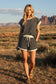 STRIPED TERRY TOP AND SHORT SETS: BLACK/IVORY