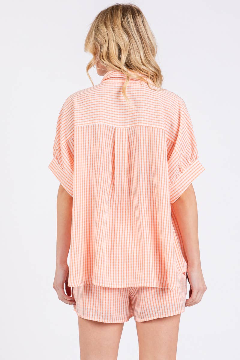 MINI CHECKER BUTTON DOWN TOP AND SHORTS SETS: NAVY