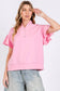 SCUBA HALF ZIP UP RUFFLE SLEEVE TOP: CREAM