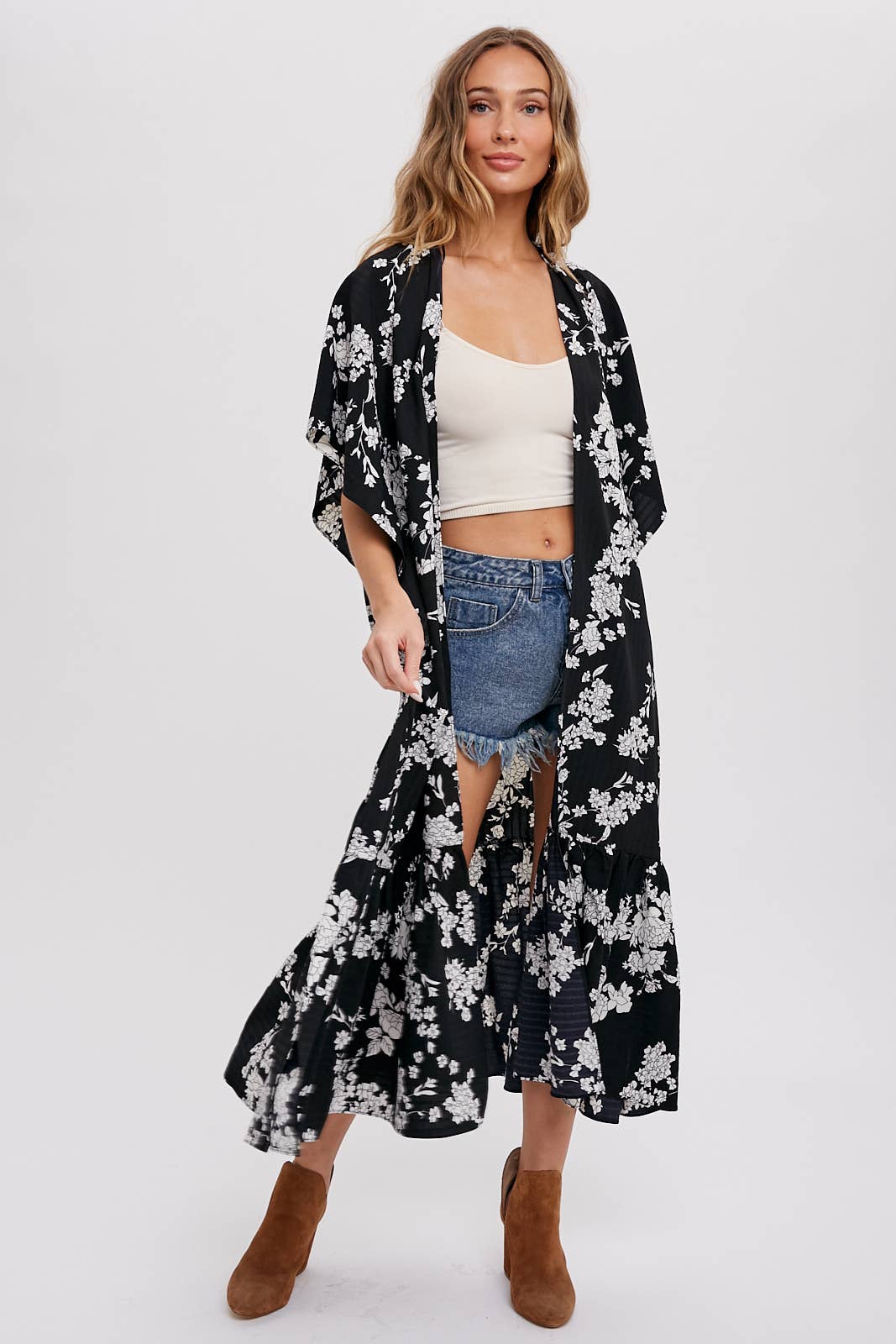 EFFORTLESS FLORAL PRINT MAXI KIMONO: IVORY