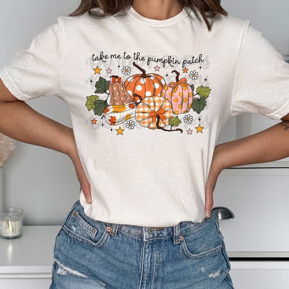 Take Me To The Pumpkin Patch Patterned Pumpkins DTF Heat Transfer: ADULT