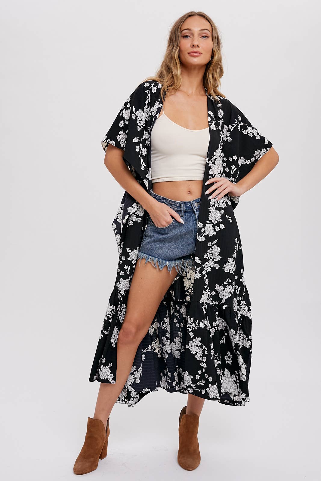 EFFORTLESS FLORAL PRINT MAXI KIMONO: IVORY