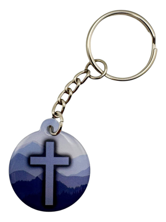 Tap To Pray - Prayer Tag Keychains: Blue Mountains + Cross