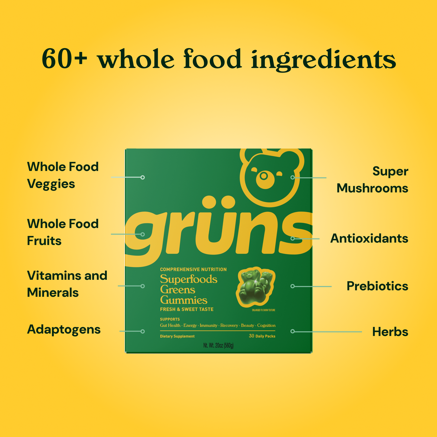 Grüns Adult Superfood Greens Gummies, 30 Servings