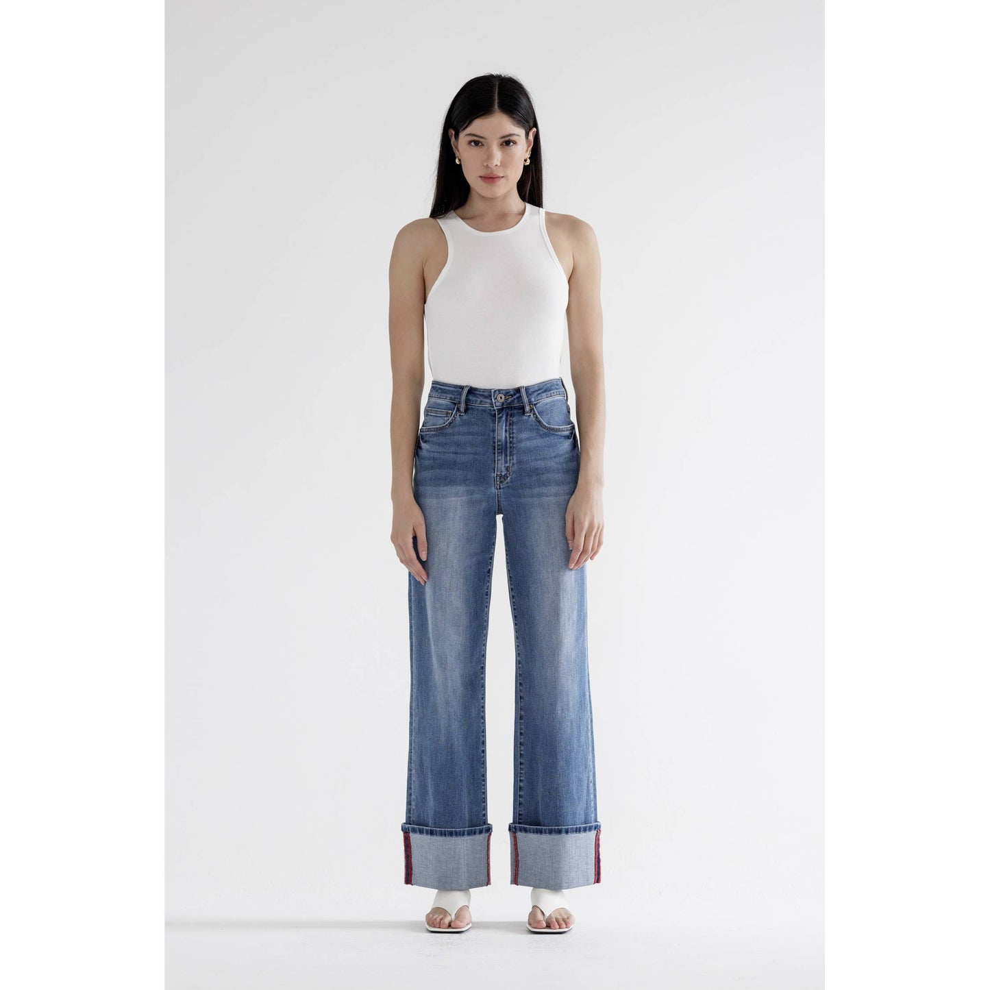 Mica HIGH RISE WIDE LEG WITH CUFF HEM: PORTO BLUE / 24