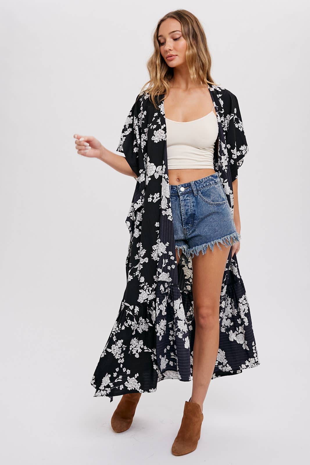 EFFORTLESS FLORAL PRINT MAXI KIMONO: IVORY