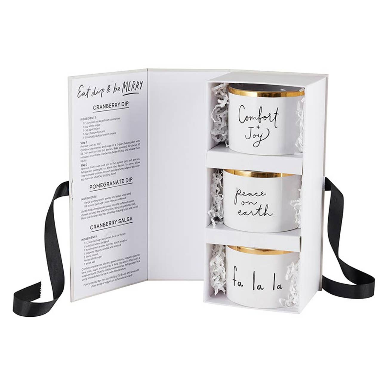 Gold Holiday Dip Bowls Book Box - Eat, Dip & Be Merry: Hand Wash Only / Ceramic