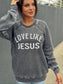 Love Like Jesus | Long Sleeve | Fleece  |Grey Acid Wash: Small