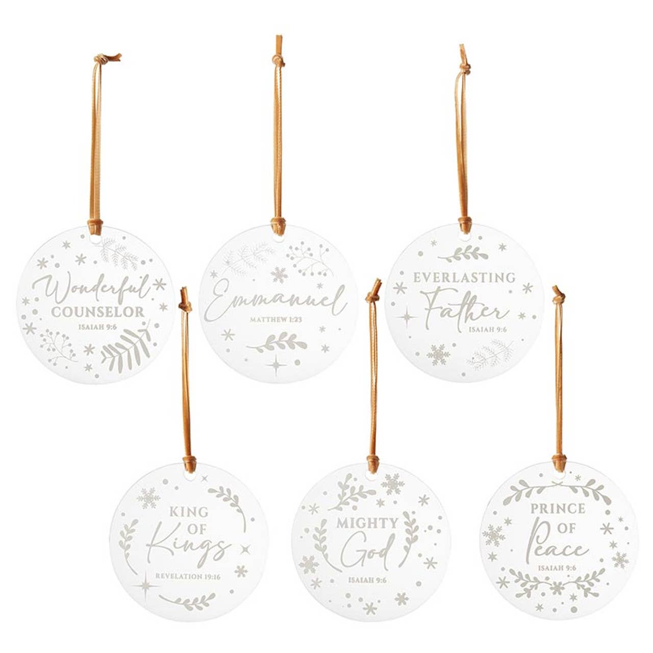Ornaments - Names of Jesus - 6pcs: Wipe Clean with Damp Cloth / Acrylic/Velvet / 3" D