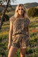 Leopard Print Ribbed Lounge Top & Shorts Set: CREAM COMBO