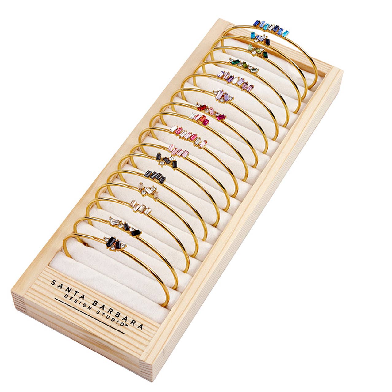 Fleur Crystal Bangles: Pine Wood, Zinc Alloy, Glass