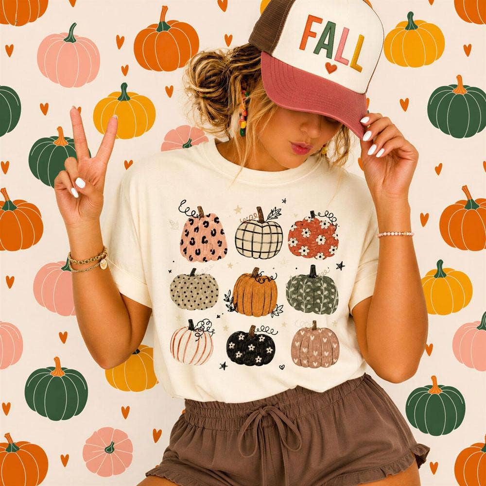 Neutral Pattern Pumpkin DTF Heat Transfer: Adult