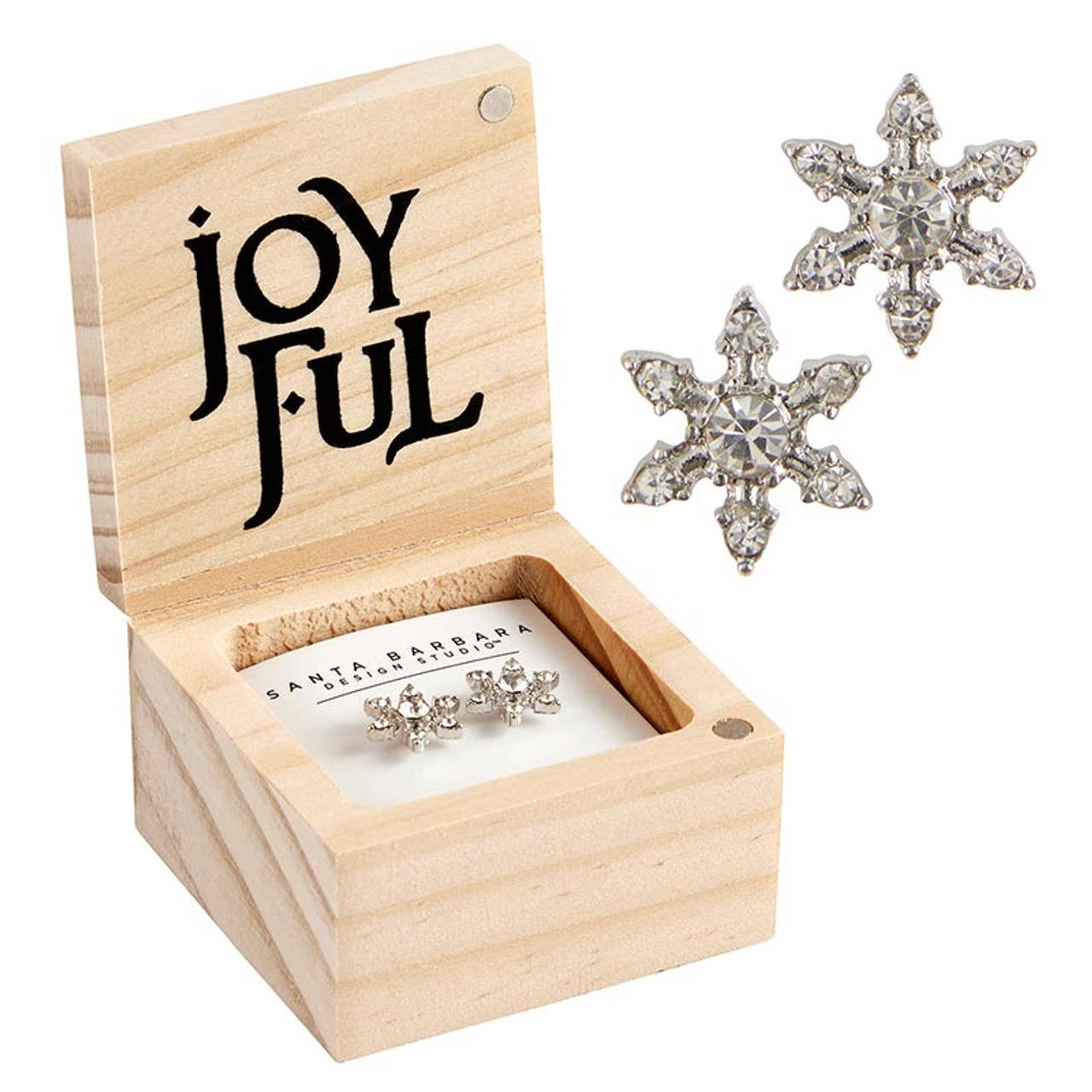 Treasure Box Earrings - Joyful: Wipe Clean with Dry Cloth / Pinewood, Glass, Zinc Alloy, Paper