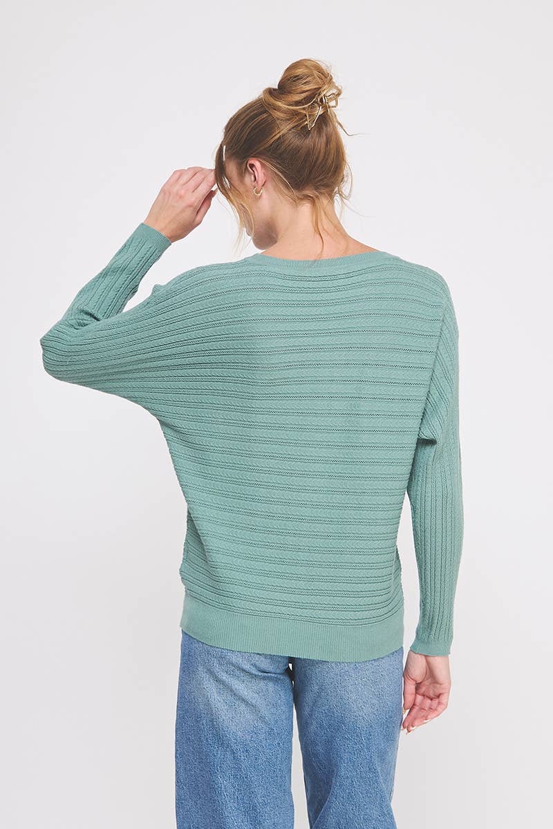 Fine Gauge Braided Pointelle Dolman is Sweater: Teal