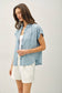 TENCEL BUTTON UP TOP W/ ROLLED SLEEVES : Stripe