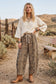 Oversized French Terry Leopard Barrel Pants: BROWN COMBO / L