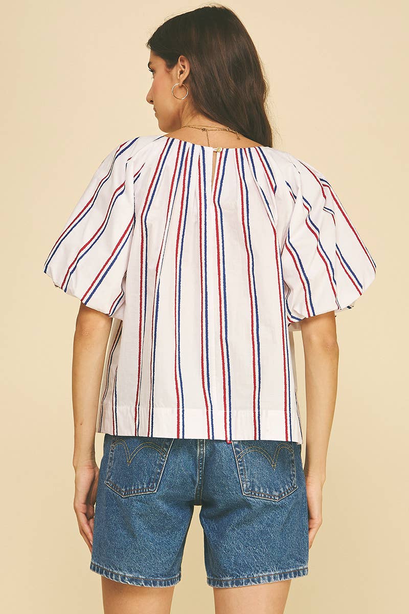 USA INSPIRED STRIPE BLOUSE TOP - 7163T: White / M