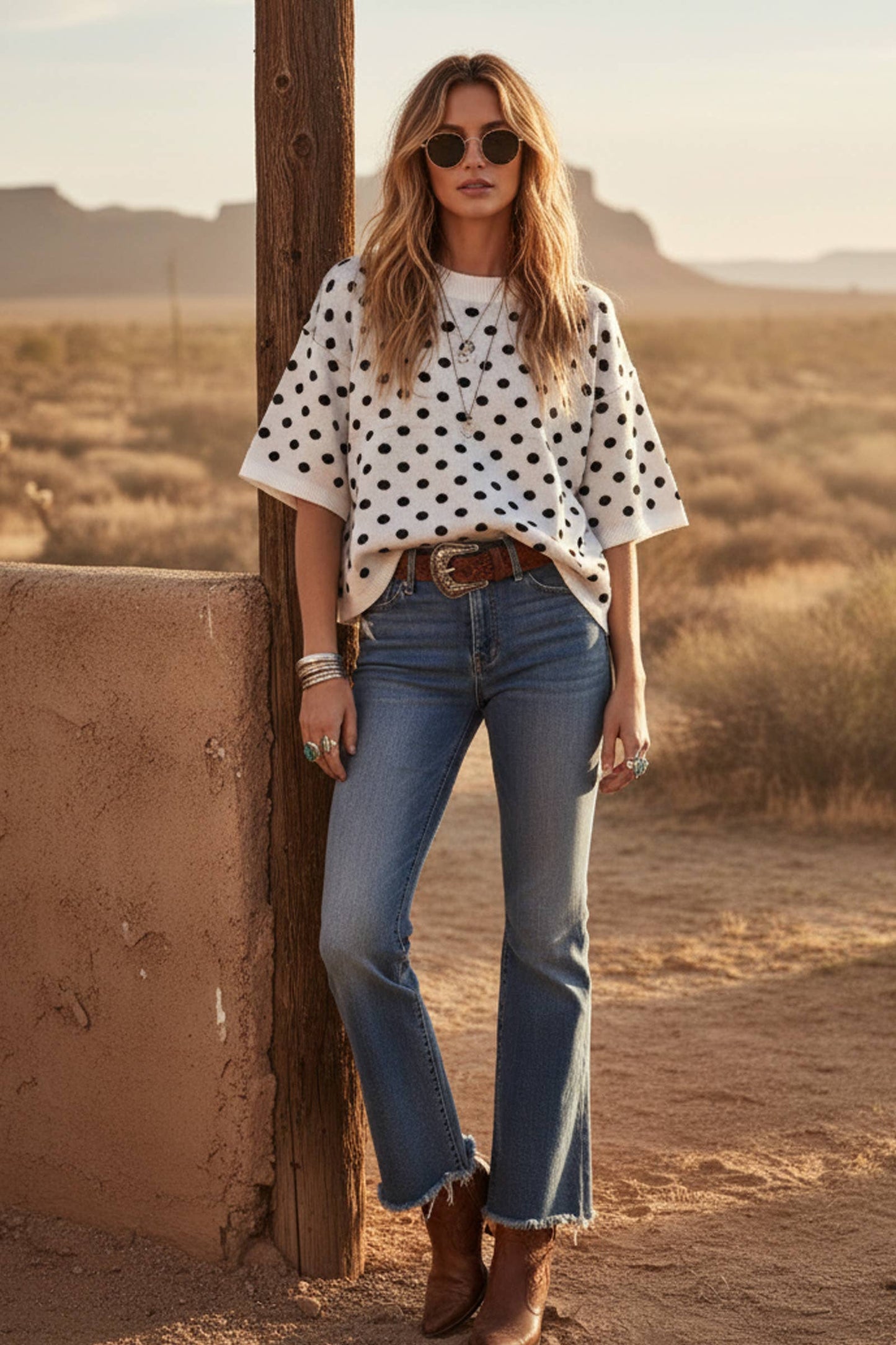 Oversized Polka Dot Sweater Top: BLACK/WHITE