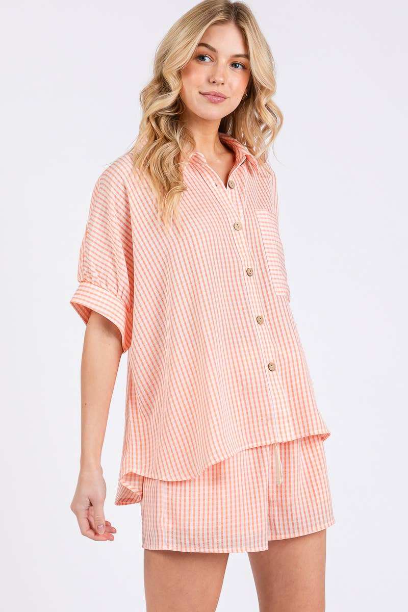 MINI CHECKER BUTTON DOWN TOP AND SHORTS SETS: NAVY