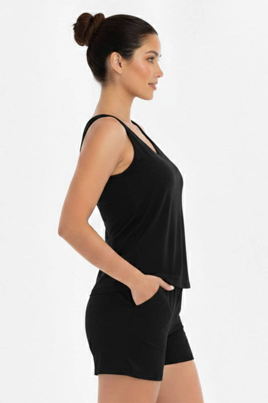 Comfy Tank Top & Shorts Set: Black