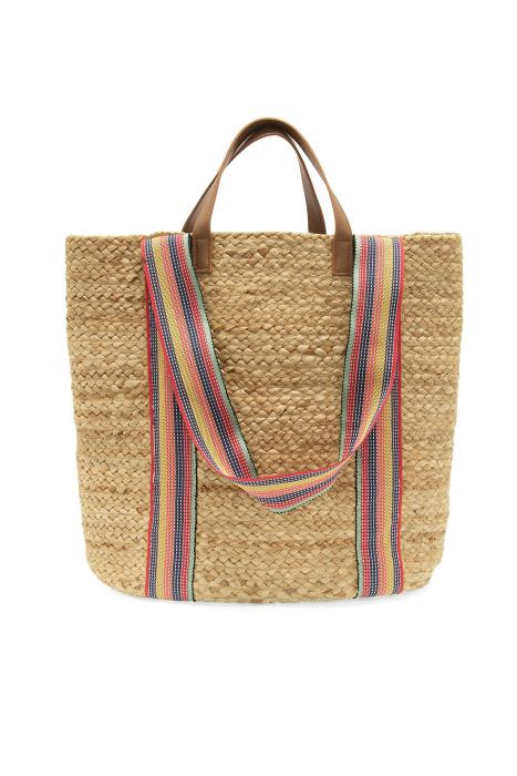Joy Susan Natural Harlow Jute N/S Tote w/ Multi Stripe Shoulder Strap